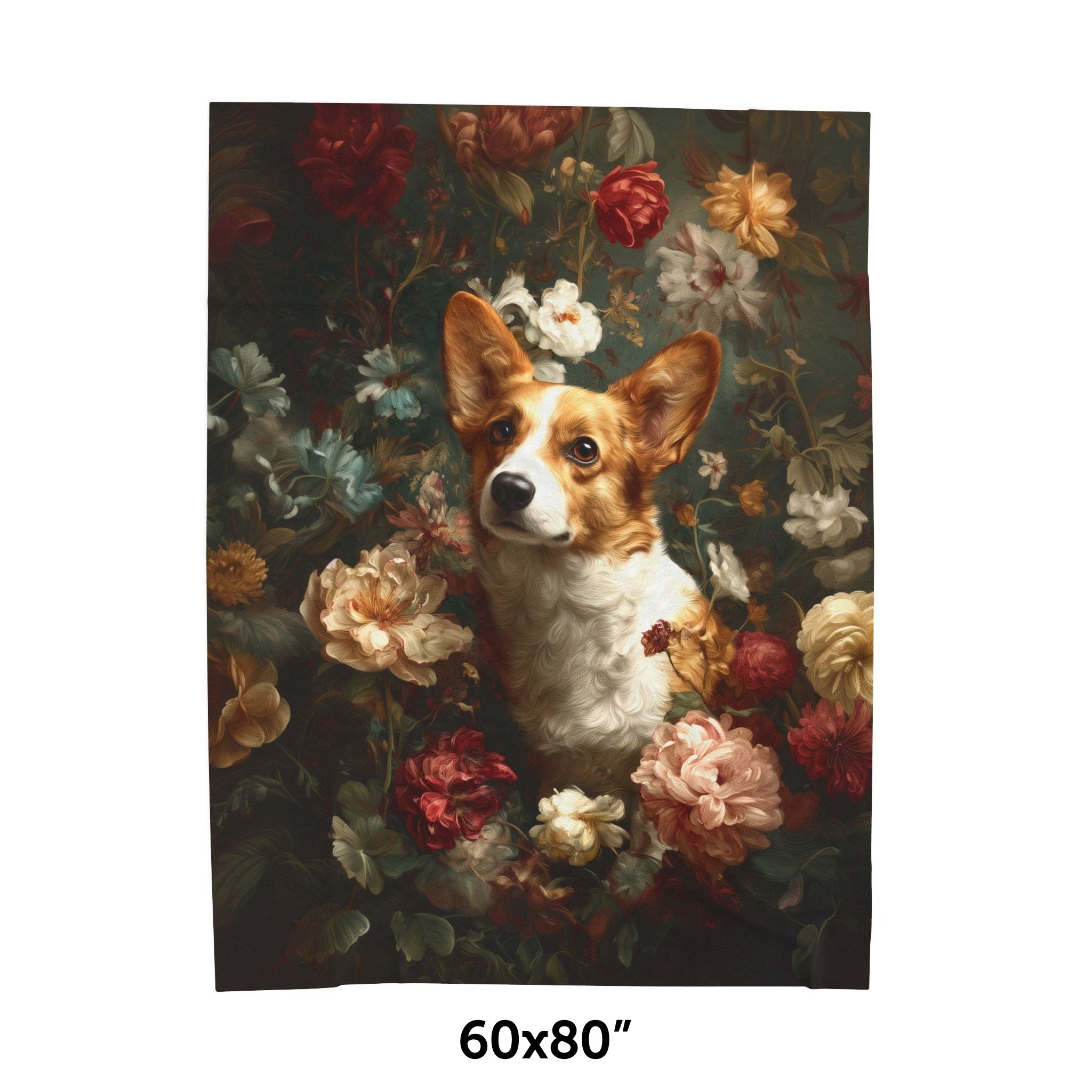 Botanical Corgi Plush Blanket