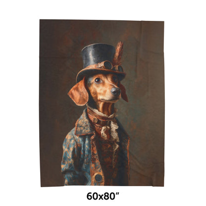 Steampunk Dachshund Plush Blanket