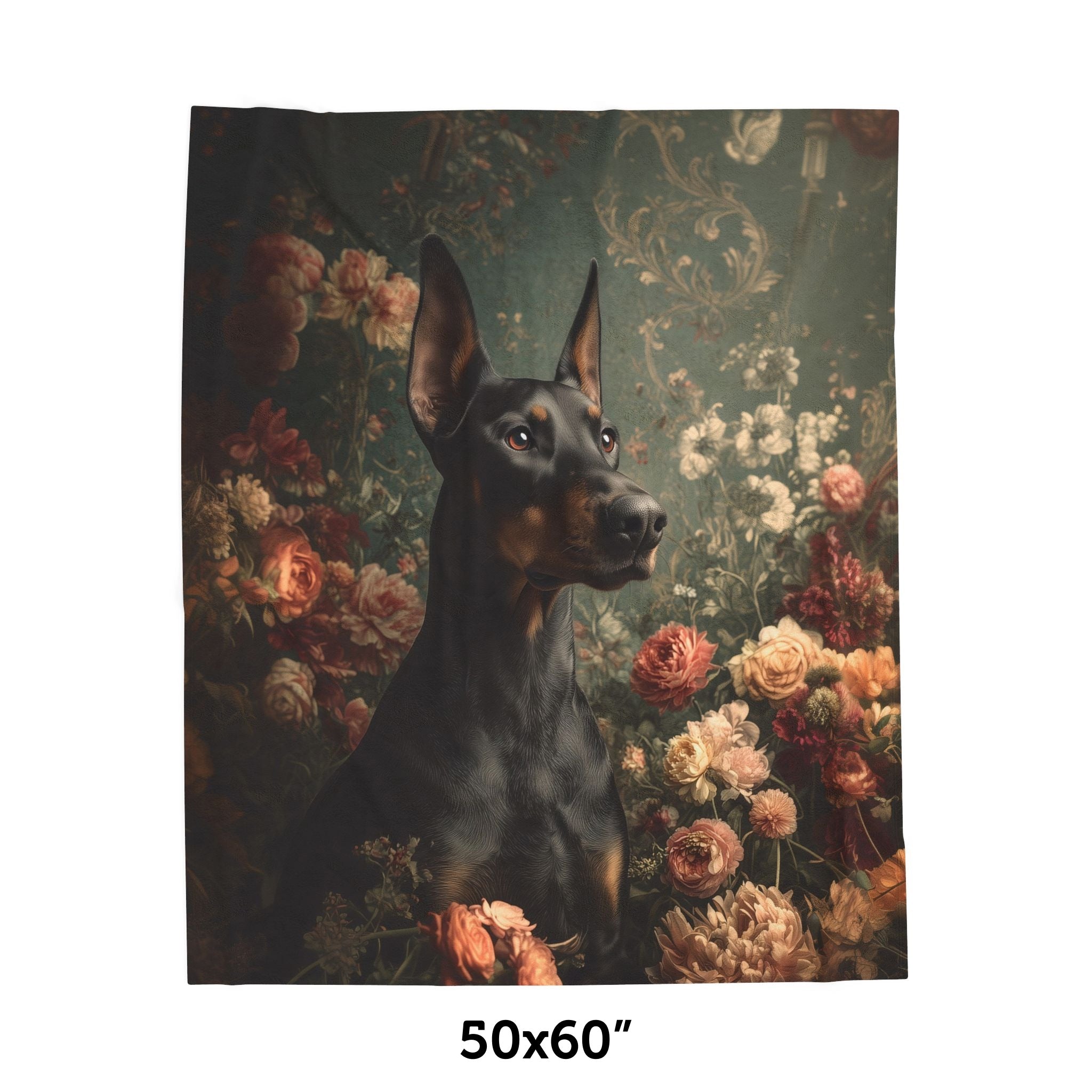Botanical Doberman Pinscher Plush Blanket