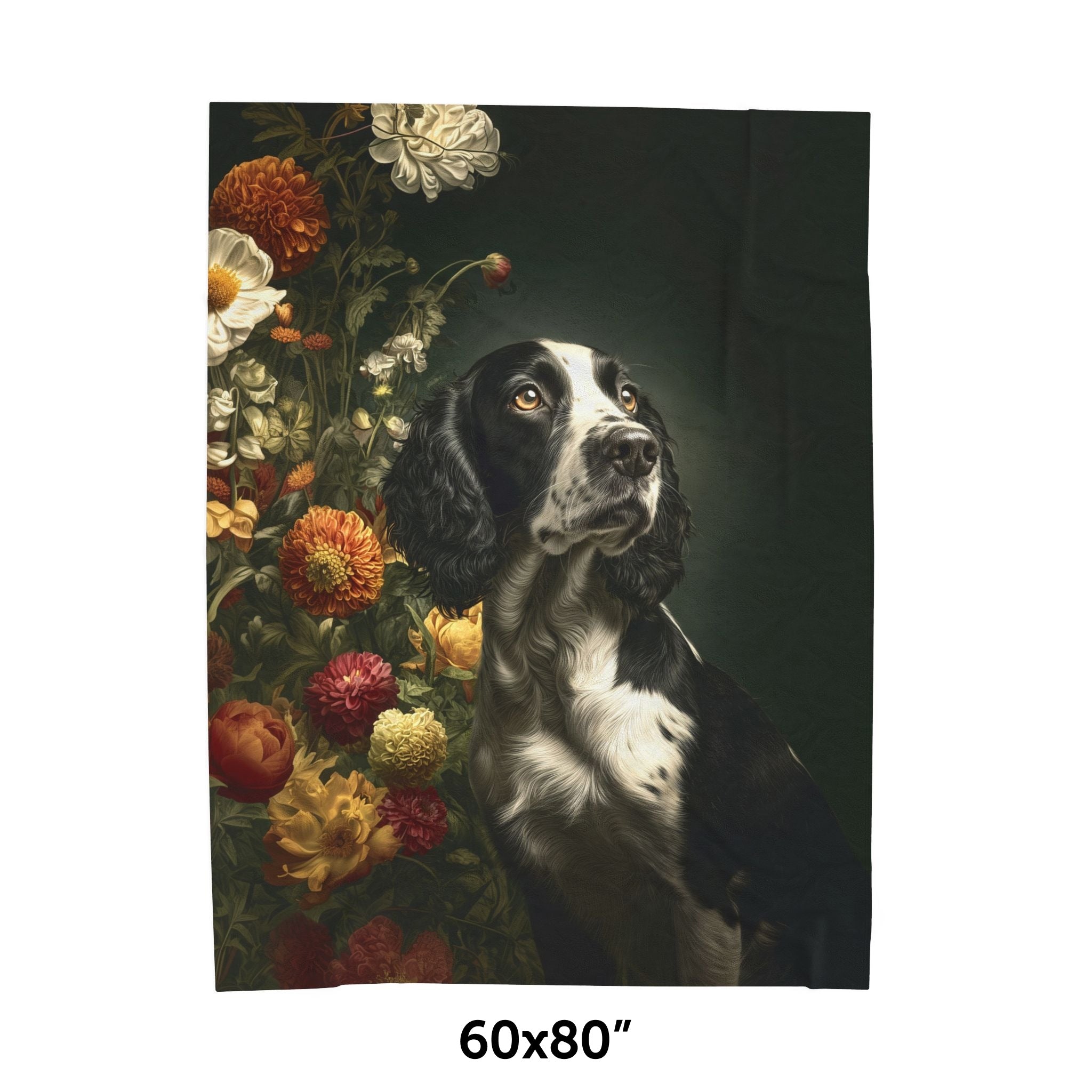 Botanical English Springer Spaniel Plush Blanket