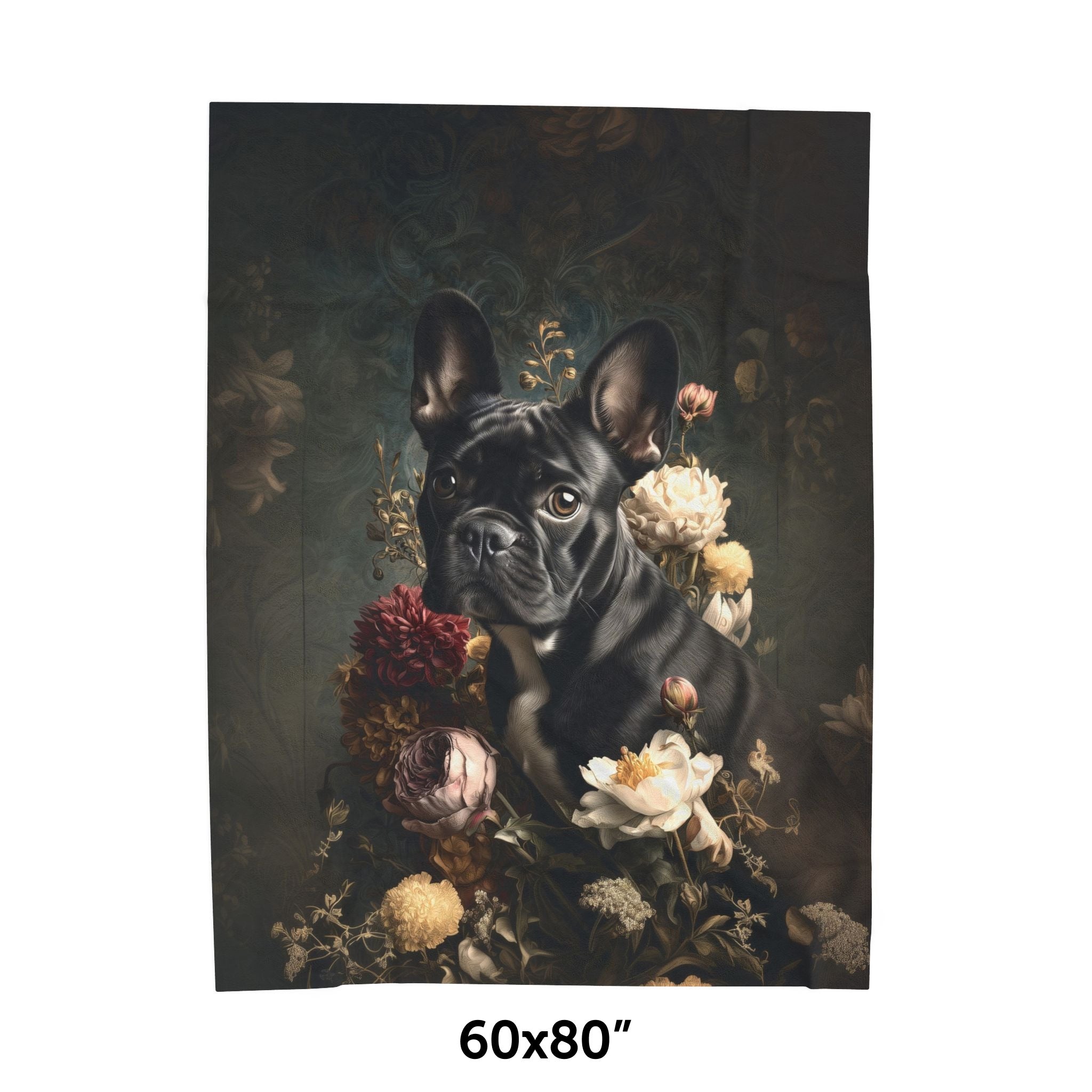 Botanical French Bulldog Plush Blanket