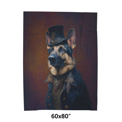 Steampunk German Shepherd Plush Blanket