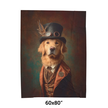 Steampunk Golden Retriever Plush Blanket