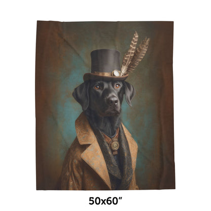 Steampunk Labrador Retriever (Black) Plush Blanket