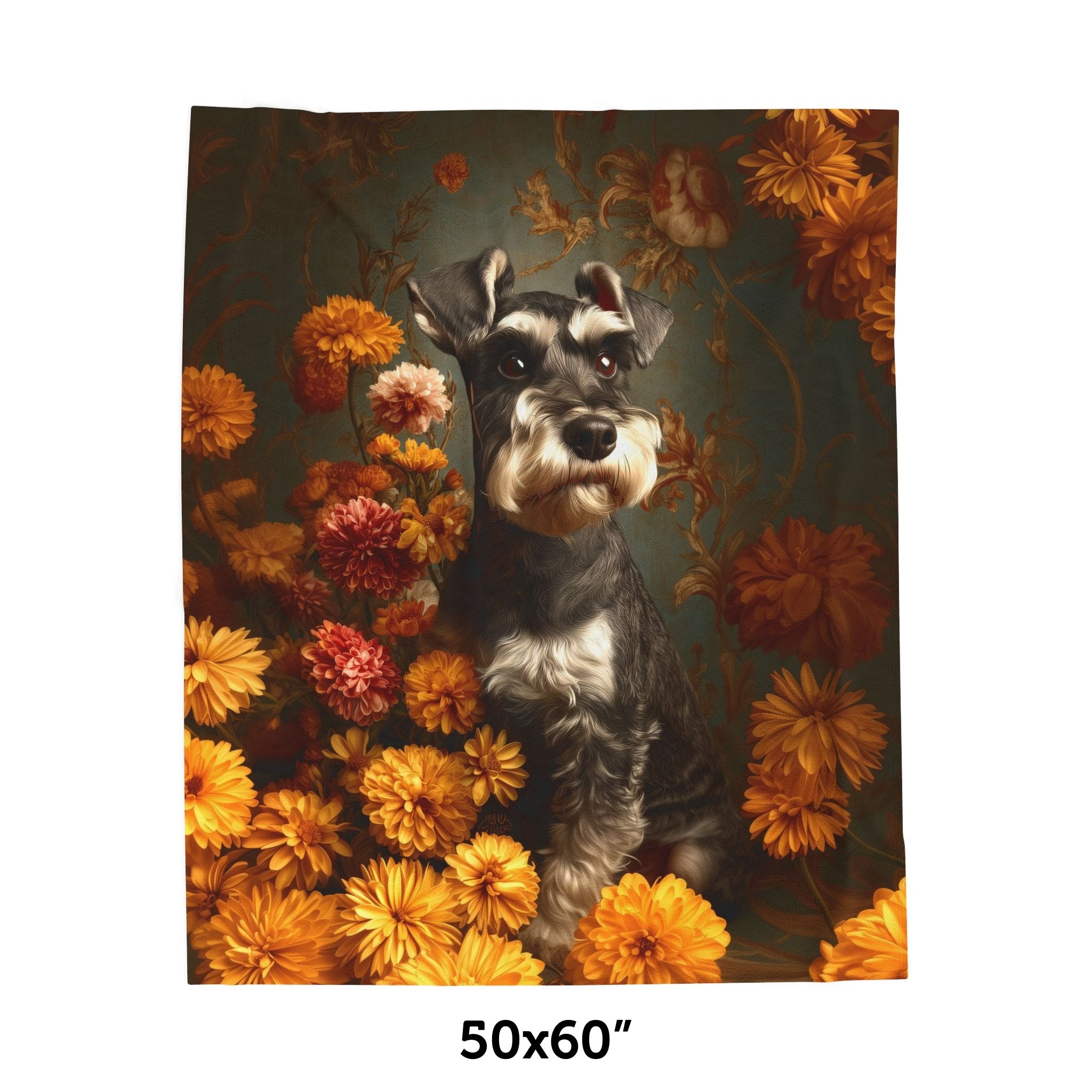 Botanical Miniature Schnauzer Plush Blanket