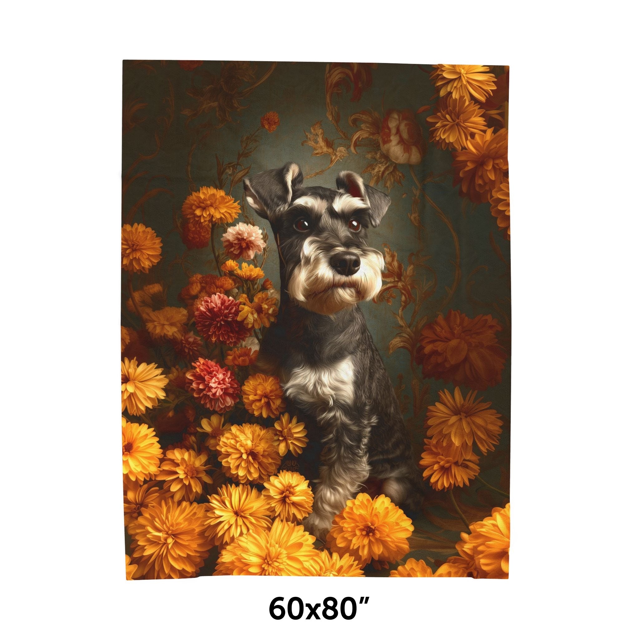 Botanical Miniature Schnauzer Plush Blanket