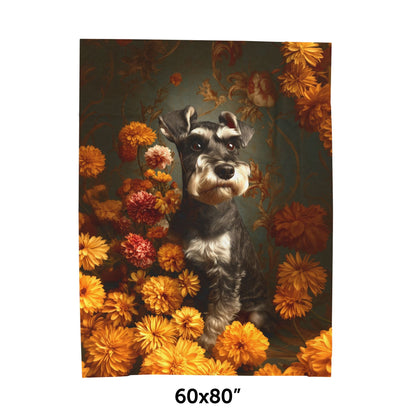 Botanical Miniature Schnauzer Plush Blanket
