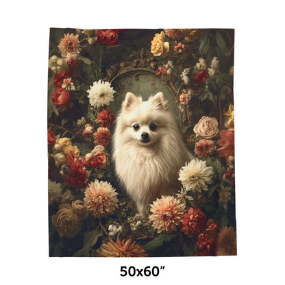 Botanical Pomeranian Plush Blanket