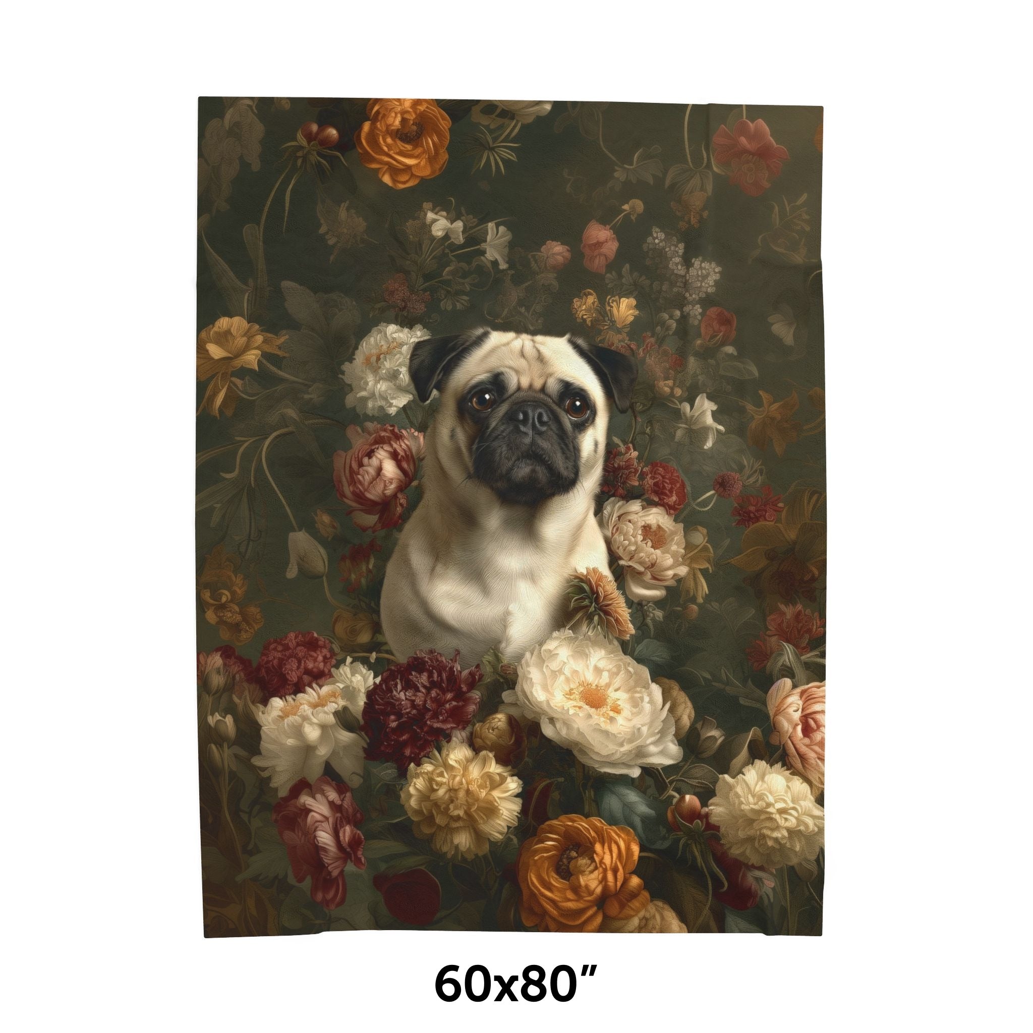 Botanical Pug Plush Blanket