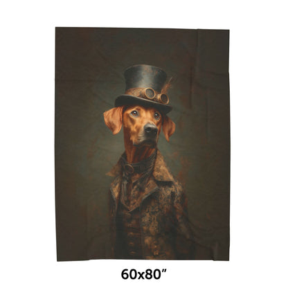 Steampunk Rhodesian Ridgeback Plush Blanket