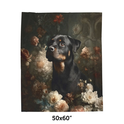 Botanical Rottweiler Plush Blanket