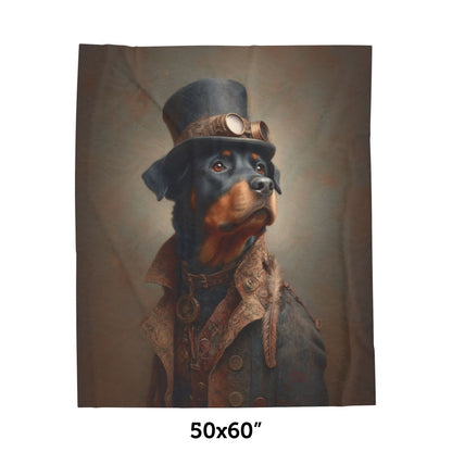 Steampunk Rottweiler Plush Blanket