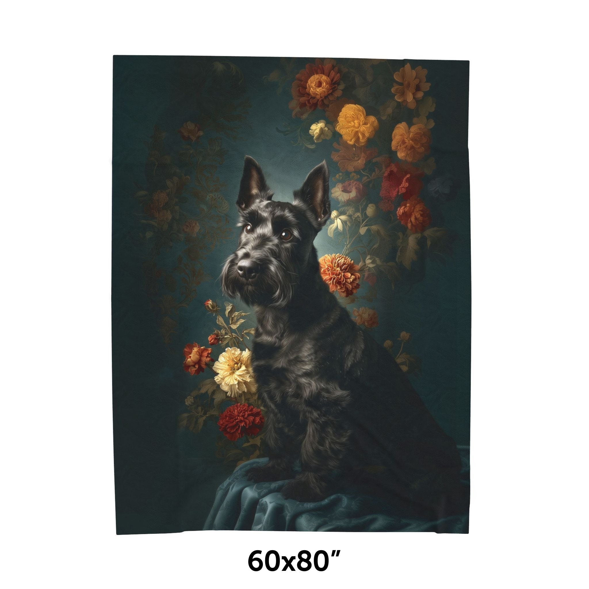 Botanical Scottish Terrier Plush Blanket