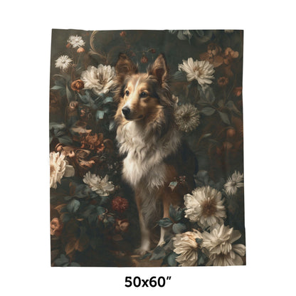 Botanical Shetland Sheepdog Plush Blanket