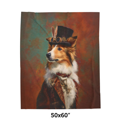 Steampunk Shetland Sheepdog Plush Blanket