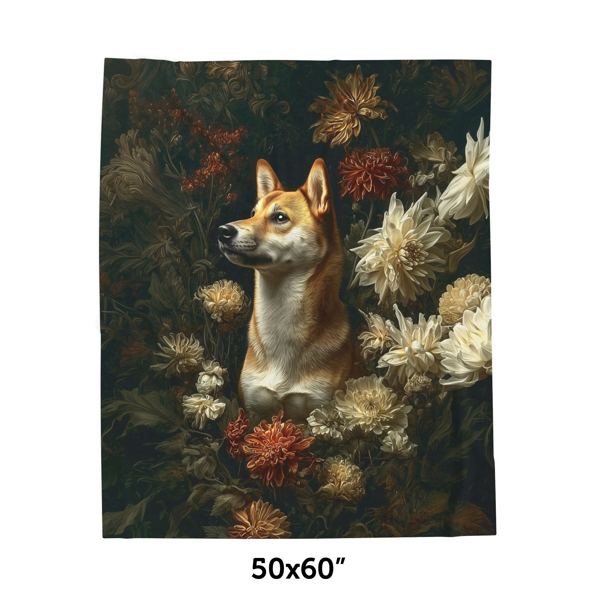Botanical Shiba Inu Plush Blanket