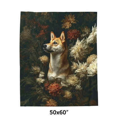 Botanical Shiba Inu Plush Blanket