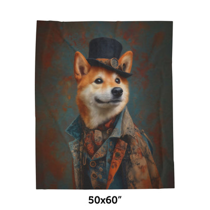 Steampunk Shiba Inu Plush Blanket