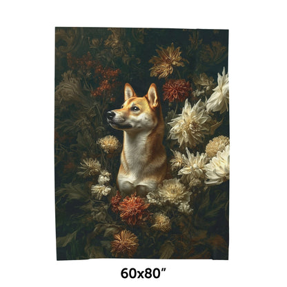 Botanical Shiba Inu Plush Blanket