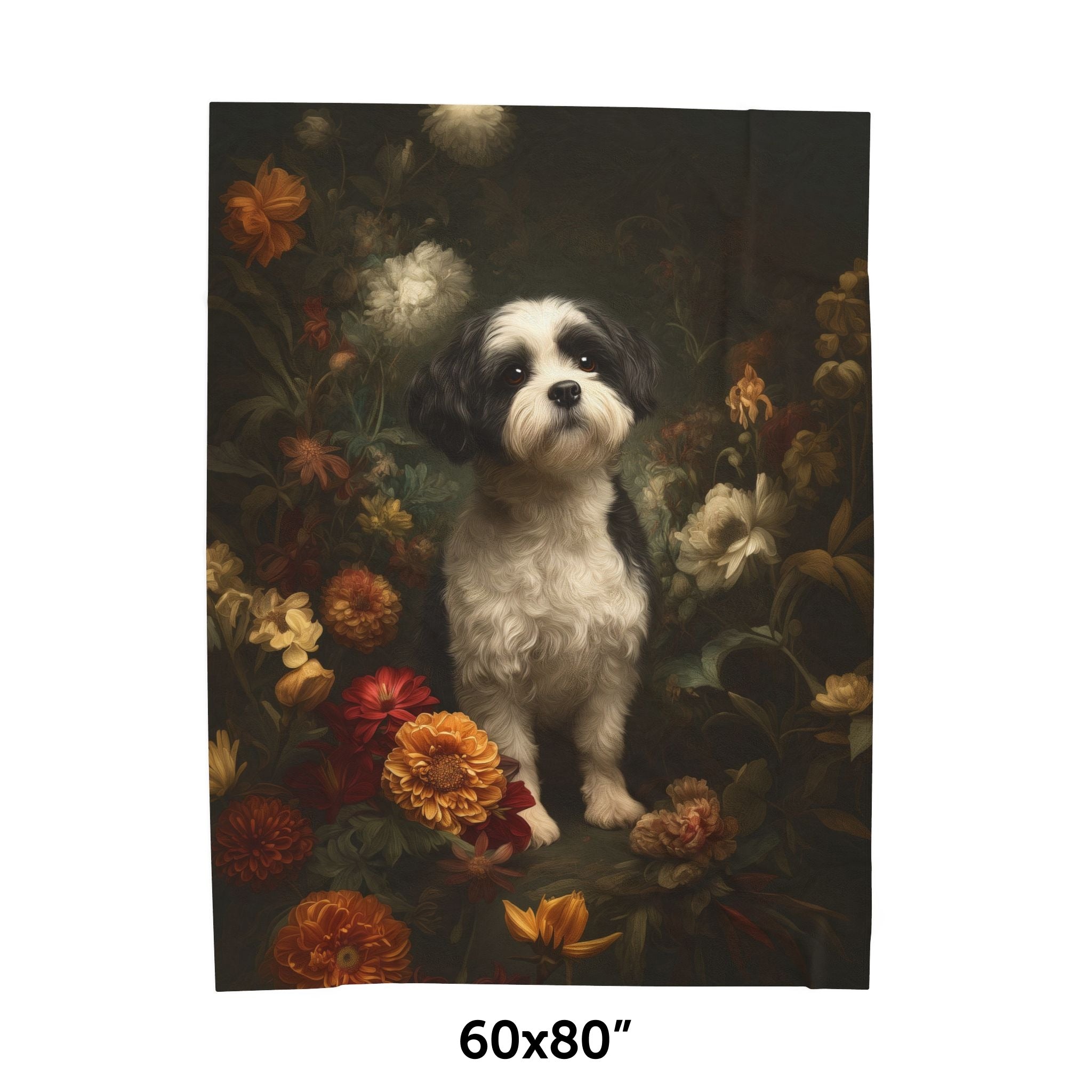 Botanical Shih Tzu Plush Blanket