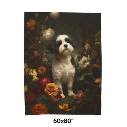 Botanical Shih Tzu Plush Blanket