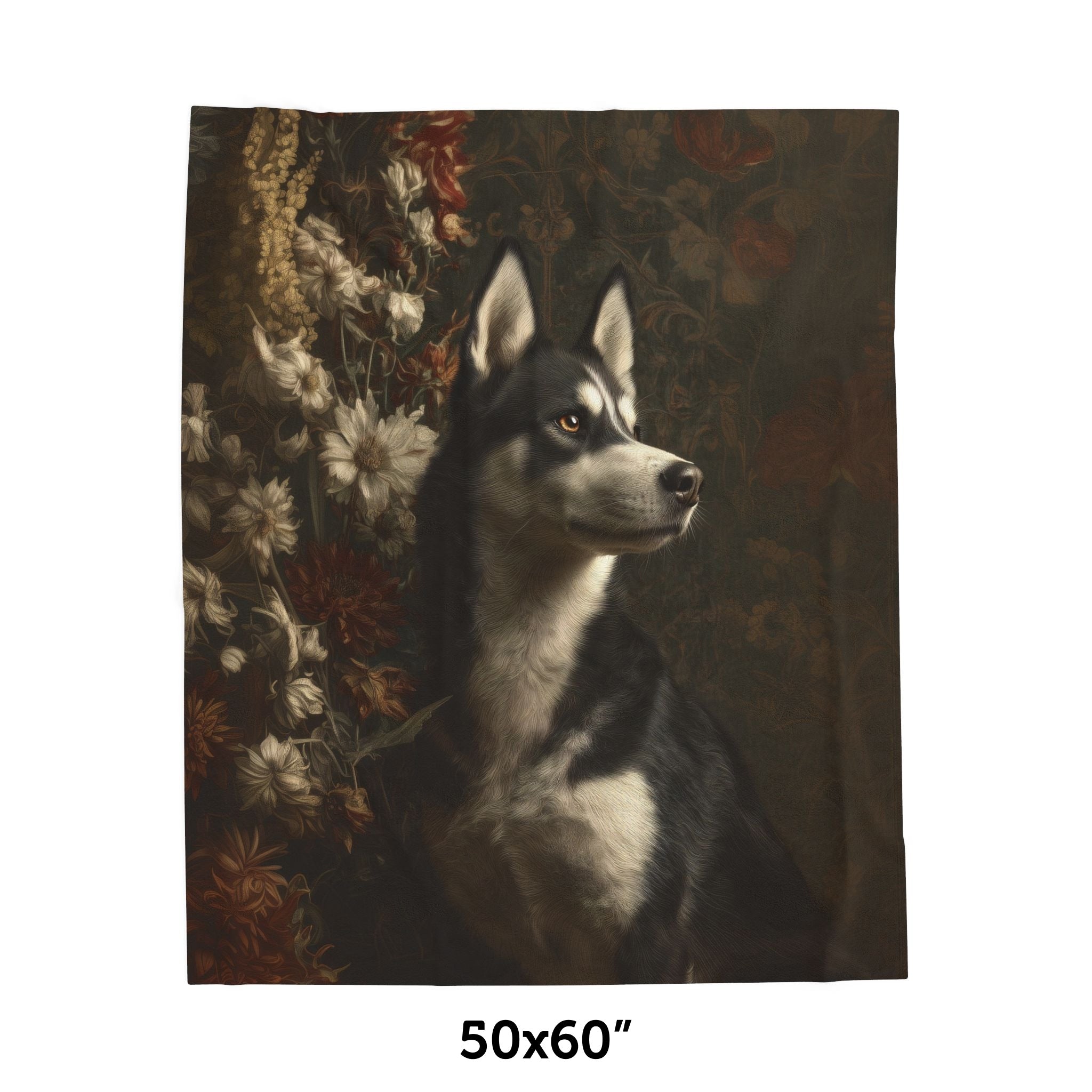 Botanical Siberian Husky Plush Blanket