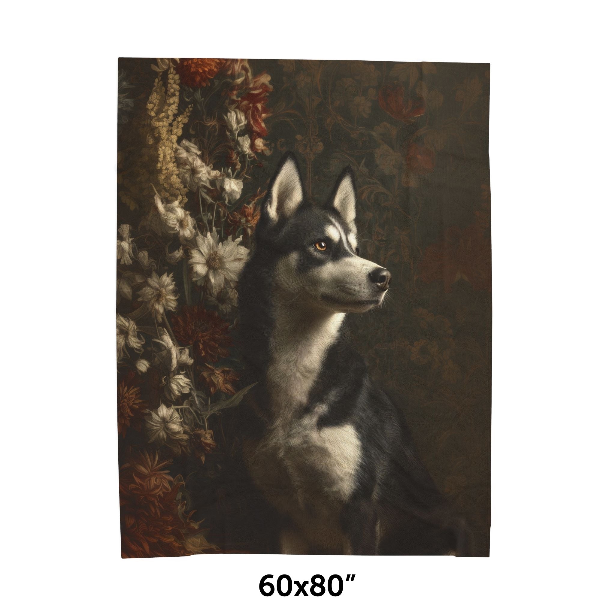 Botanical Siberian Husky Plush Blanket