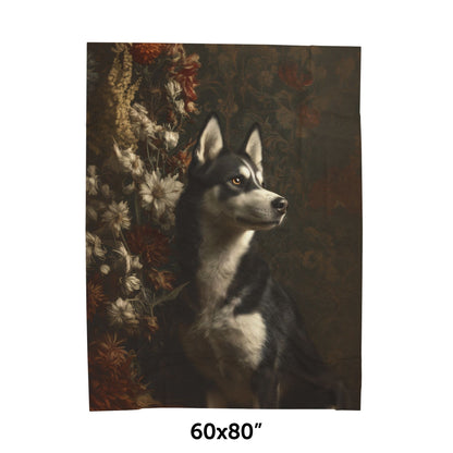 Botanical Siberian Husky Plush Blanket