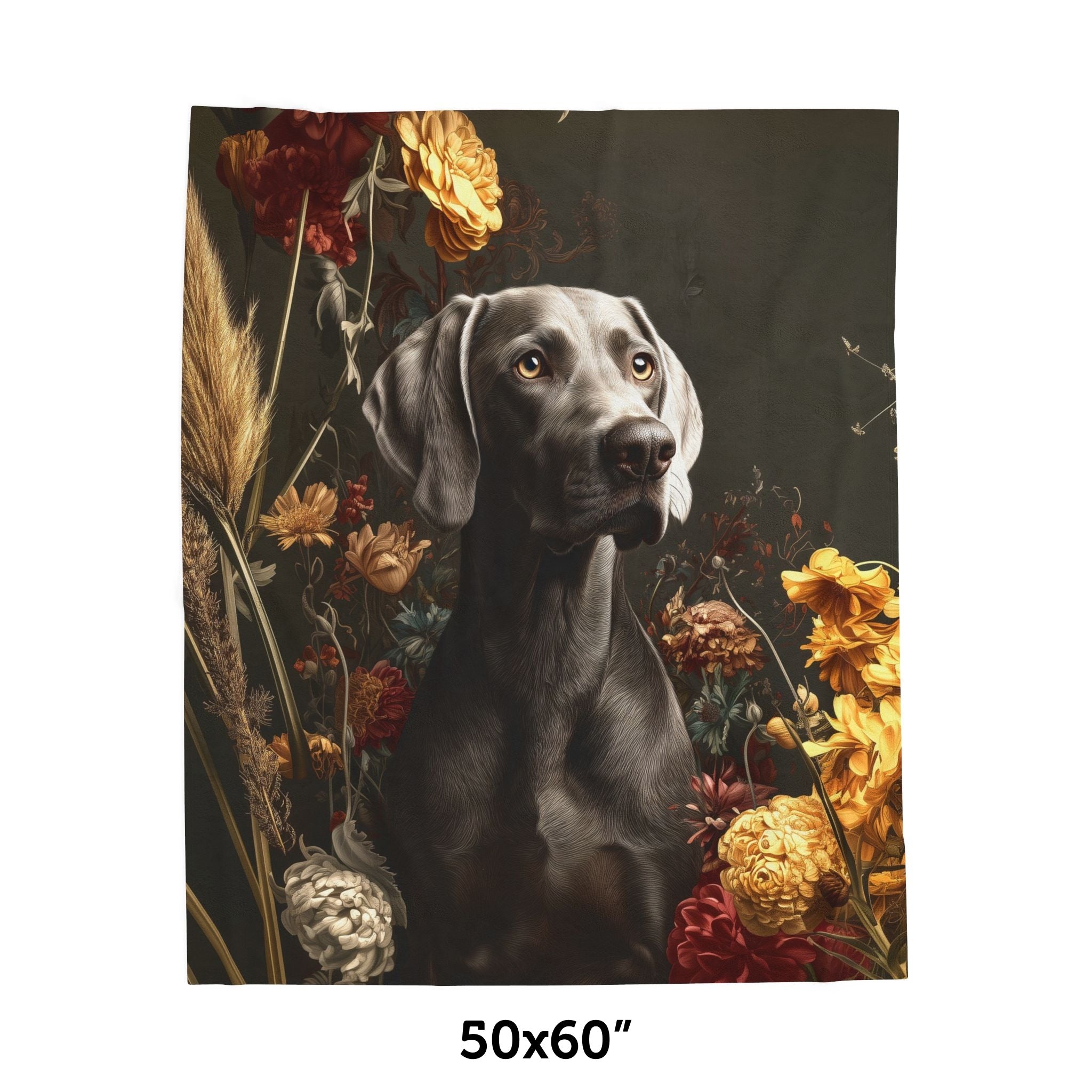 Botanical Weimaraner Plush Blanket