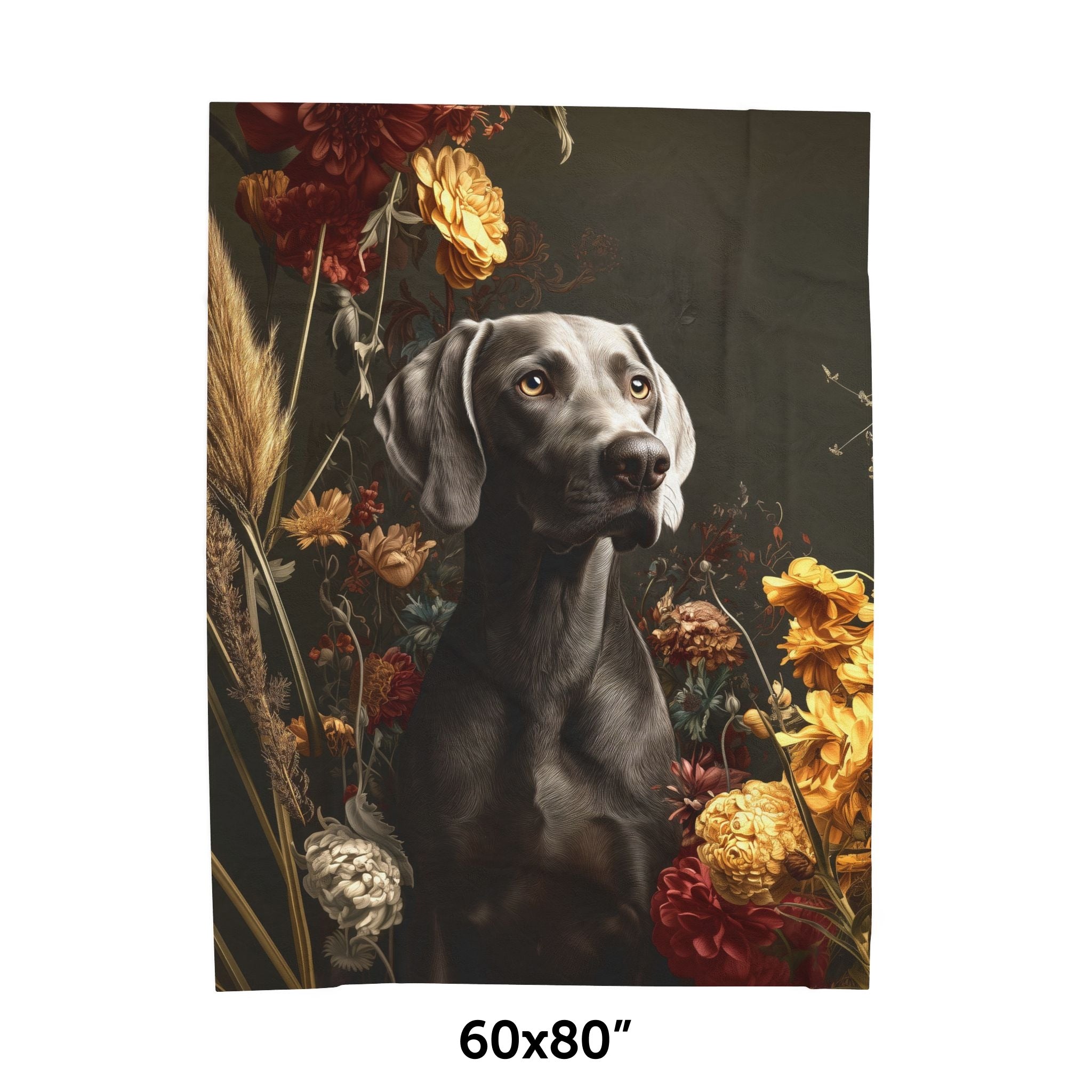 Botanical Weimaraner Plush Blanket