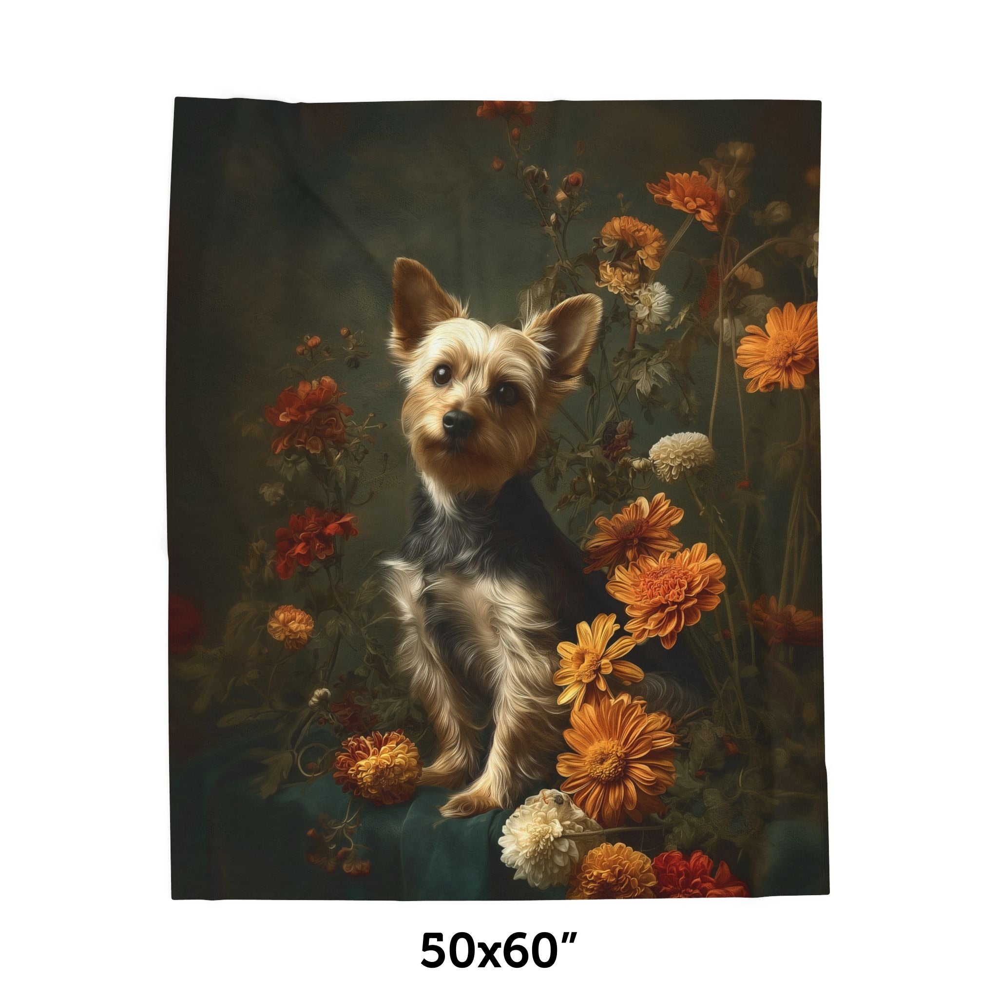 Botanical Yorkshire Terrier Plush Blanket