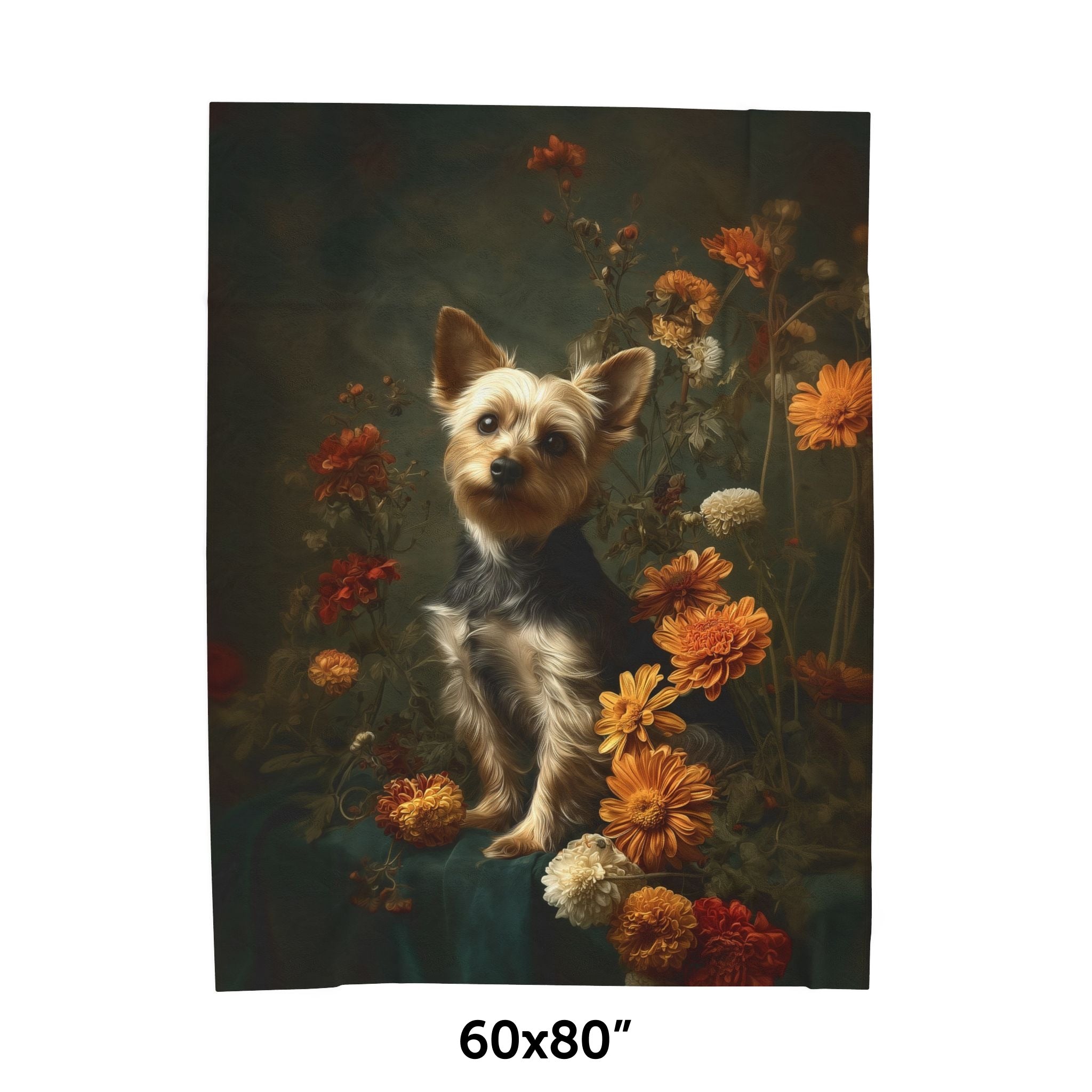 Botanical Yorkshire Terrier Plush Blanket