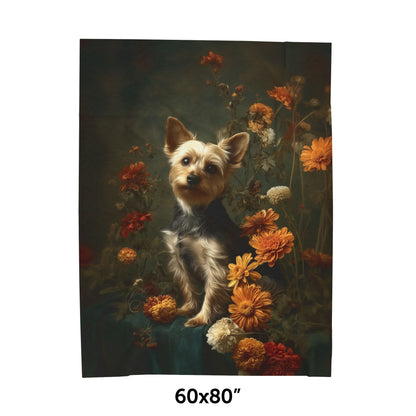 Botanical Yorkshire Terrier Plush Blanket