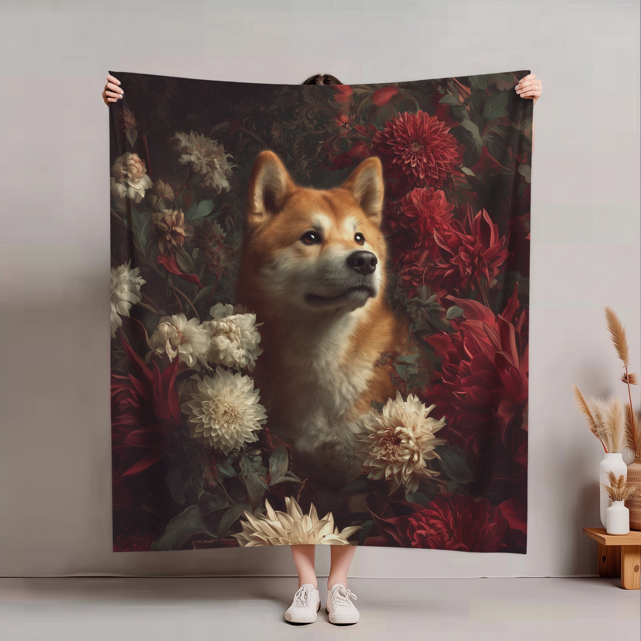 Botanical Akita Plush Blanket
