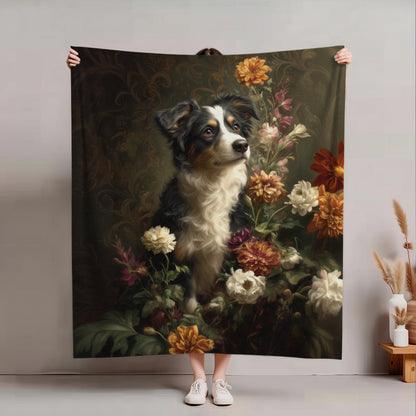Botanical Australian Shepherd Plush Blanket