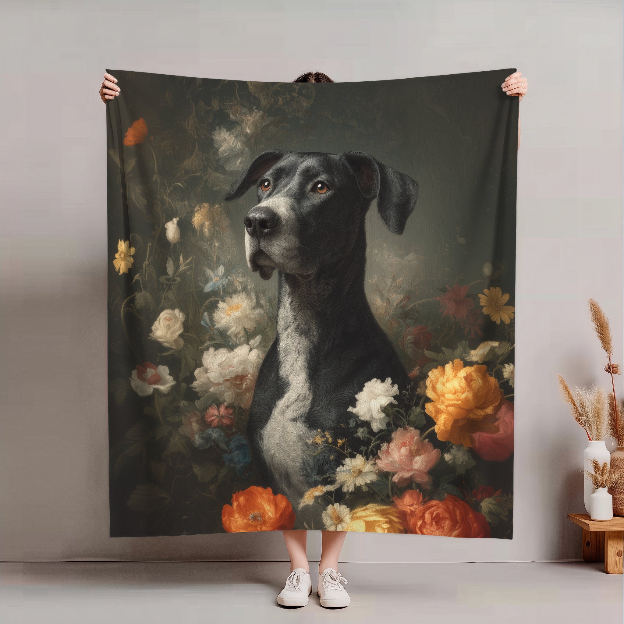Botanical Great Dane Plush Blanket