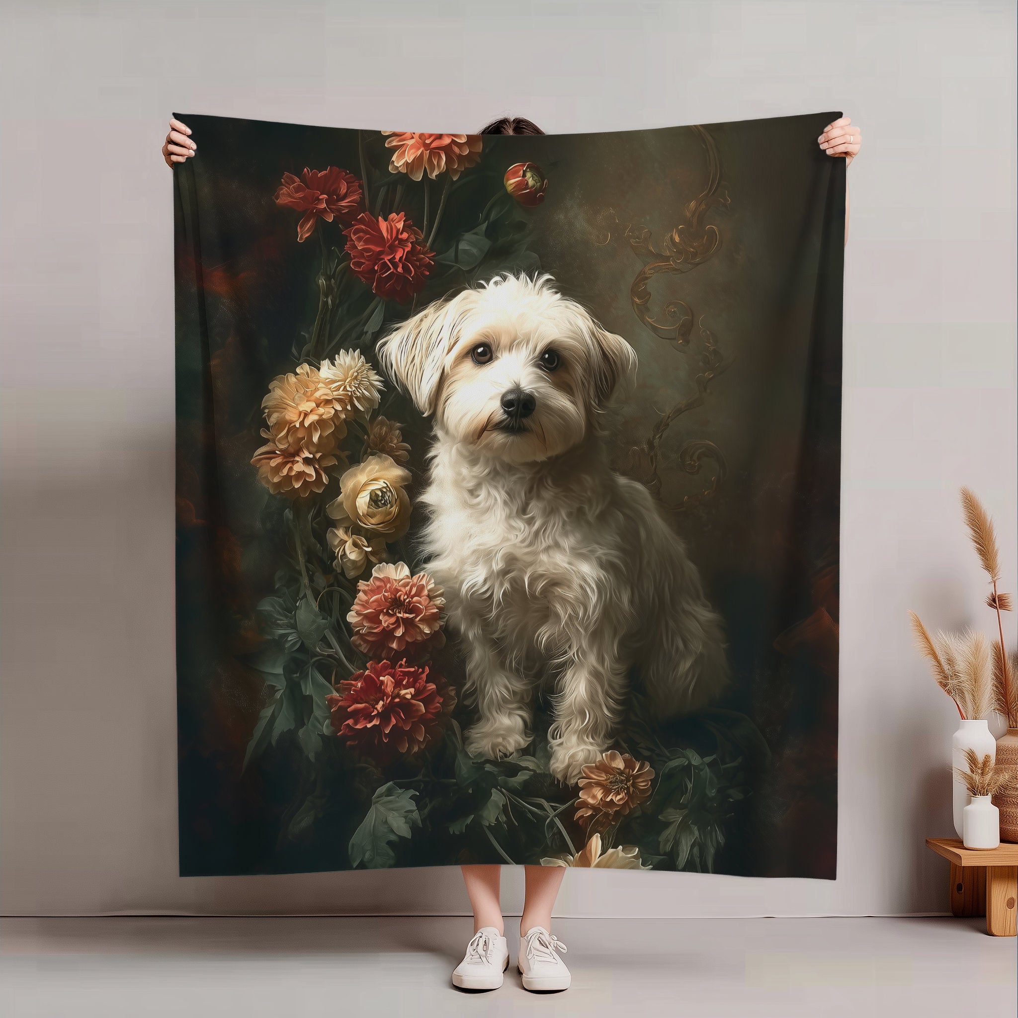 Botanical Havanese Plush Blanket