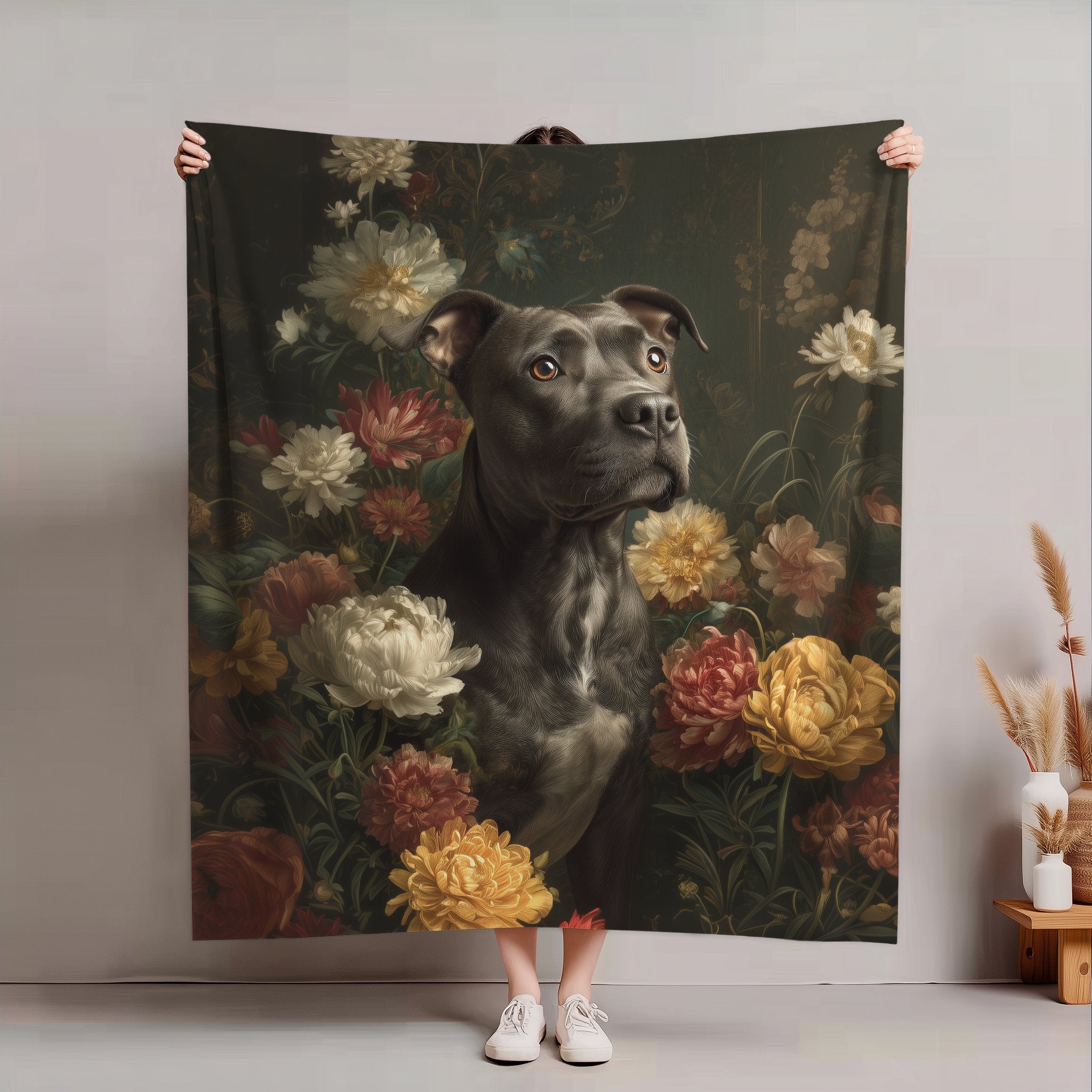 Botanical Pit Bull Plush Blanket