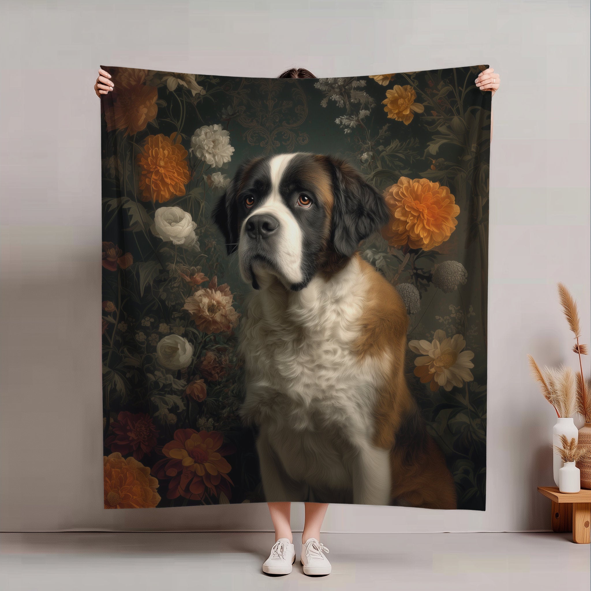 Botanical Saint Bernard Plush Blanket