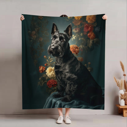 Botanical Scottish Terrier Plush Blanket