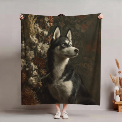 Botanical Siberian Husky Plush Blanket