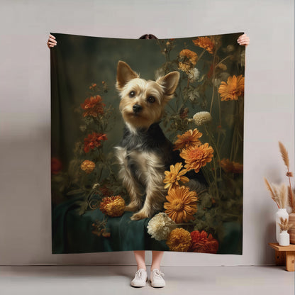Botanical Yorkshire Terrier Plush Blanket