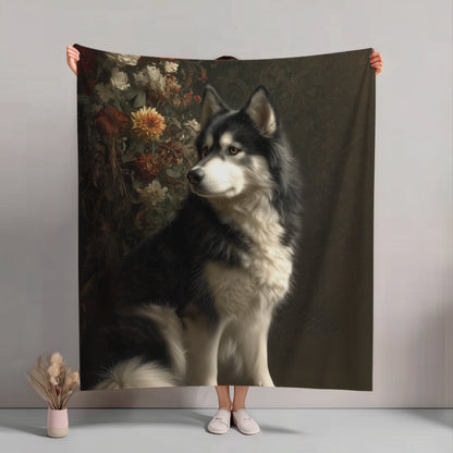 Botanical Alaskan Malamute Plush Blanket