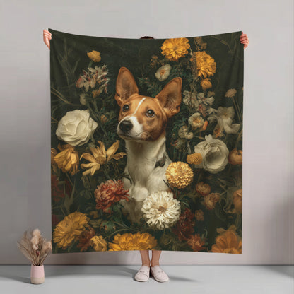 Botanical Basenji Plush Blanket