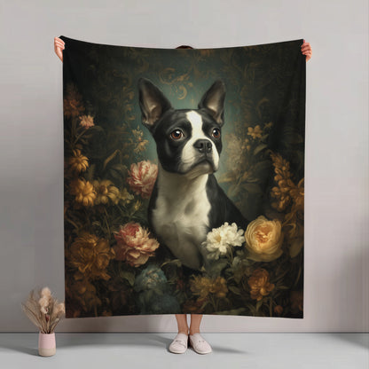 Botanical Boston Terrier Plush Blanket