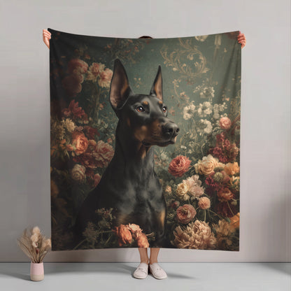 Botanical Doberman Pinscher Plush Blanket