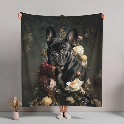 Botanical French Bulldog Plush Blanket