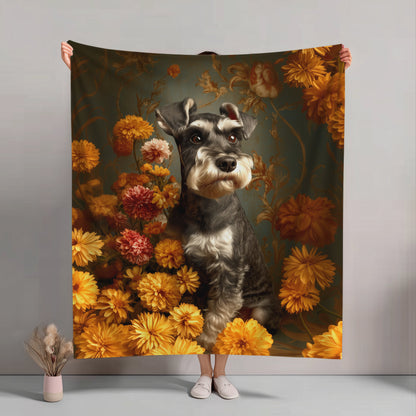 Botanical Miniature Schnauzer Plush Blanket