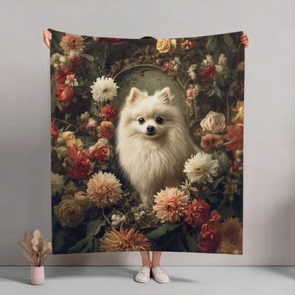 Botanical Pomeranian Plush Blanket