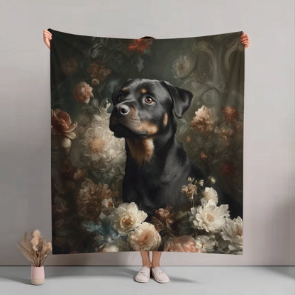 Botanical Rottweiler Plush Blanket
